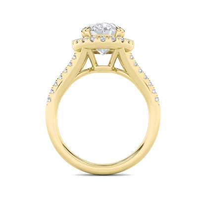 3CTW Oval Shaped Lab Grown Diamond (F/VS) Halo Accented Engagement Ring in 14K Gold
