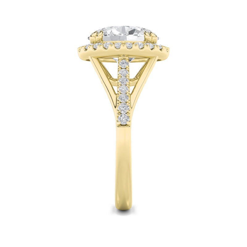 3CTW Oval Shaped Lab Grown Diamond (F/VS) Halo Accented Engagement Ring in 14K Gold