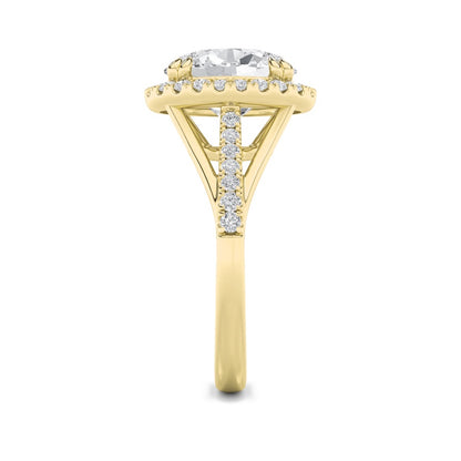 3CTW Oval Shaped Lab Grown Diamond (F/VS) Halo Accented Engagement Ring in 14K Gold