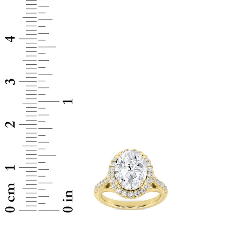 3CTW Oval Shaped Lab Grown Diamond (F/VS) Halo Accented Engagement Ring in 14K Gold