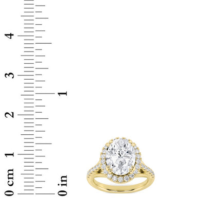 3CTW Oval Shaped Lab Grown Diamond (F/VS) Halo Accented Engagement Ring in 14K Gold