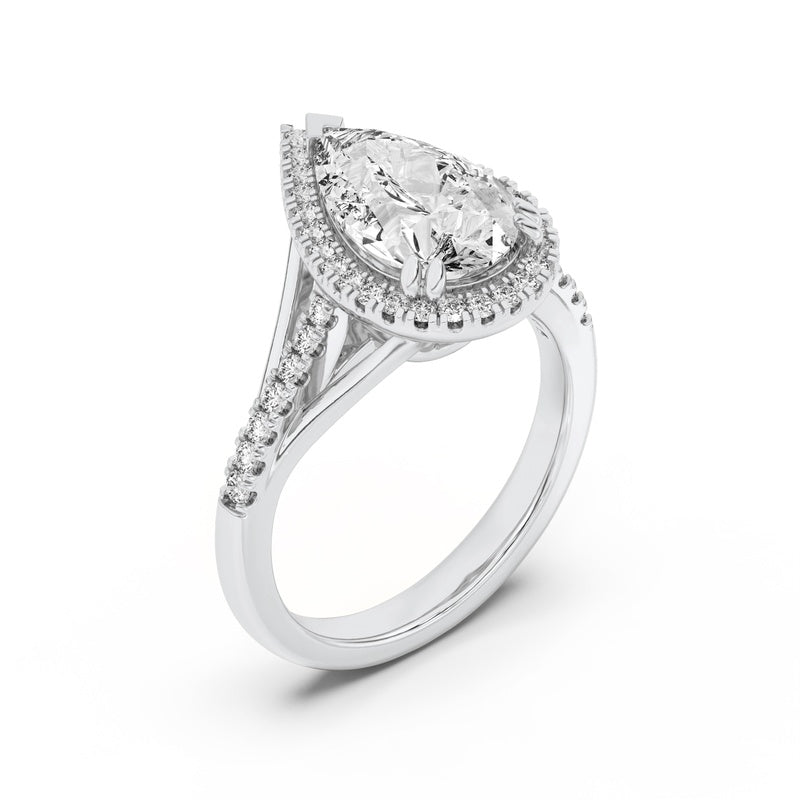 3CTW Pear Shaped Lab Grown Diamond (F/VS) Halo Accented Engagement Ring in 14K Gold