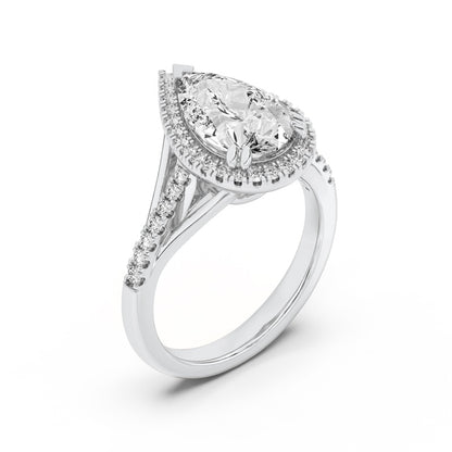 3CTW Pear Shaped Lab Grown Diamond (F/VS) Halo Accented Engagement Ring in 14K Gold