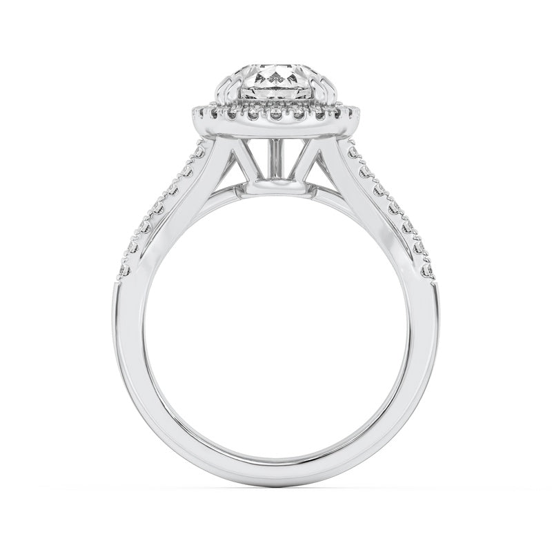 3CTW Pear Shaped Lab Grown Diamond (F/VS) Halo Accented Engagement Ring in 14K Gold