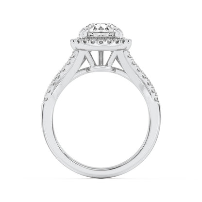 3CTW Pear Shaped Lab Grown Diamond (F/VS) Halo Accented Engagement Ring in 14K Gold