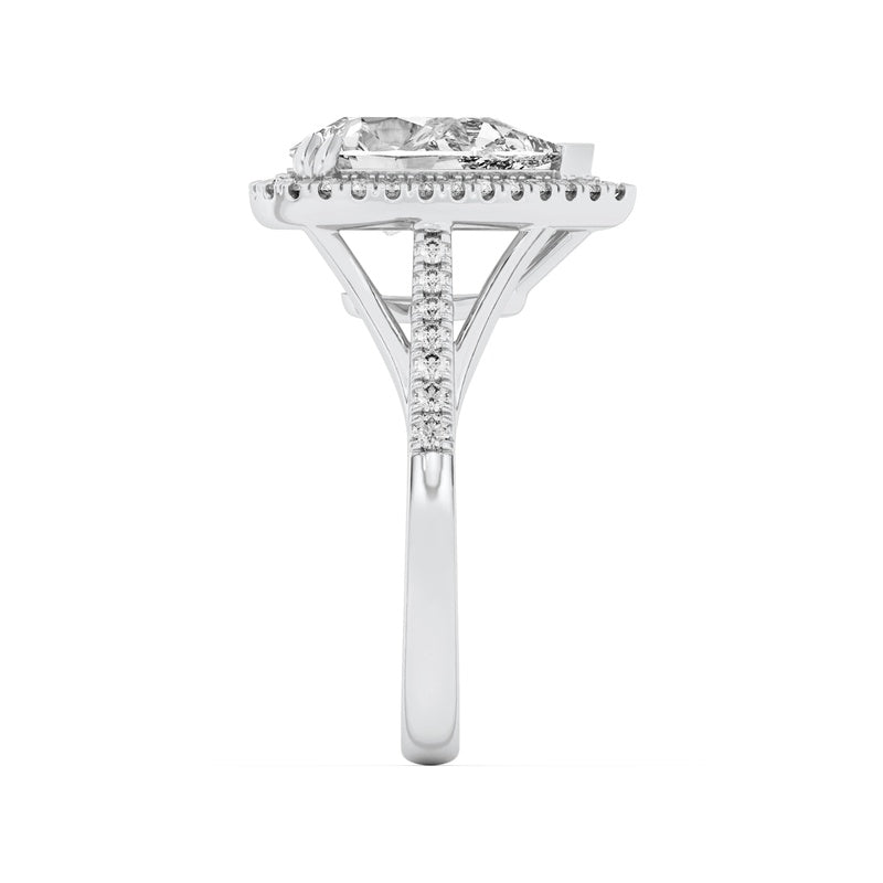 3CTW Pear Shaped Lab Grown Diamond (F/VS) Halo Accented Engagement Ring in 14K Gold