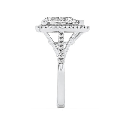 3CTW Pear Shaped Lab Grown Diamond (F/VS) Halo Accented Engagement Ring in 14K Gold