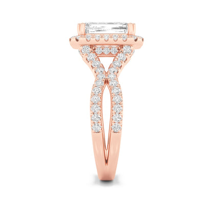 4CTW Emerald Shaped Lab Grown Diamond (F/VS) Split Shank Halo Engagement Ring in 14K Gold
