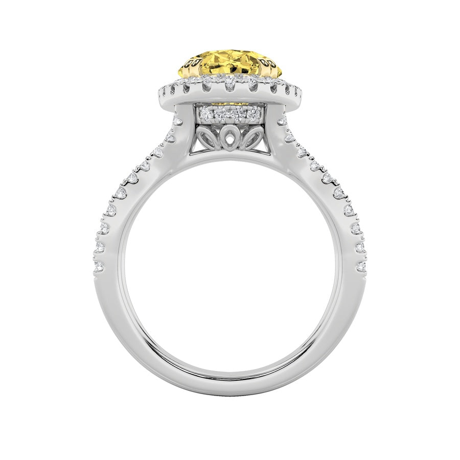 4CTW Oval Shaped Lab Grown Diamond (F/VS) Split Shank Halo Engagement Ring in 14K Gold