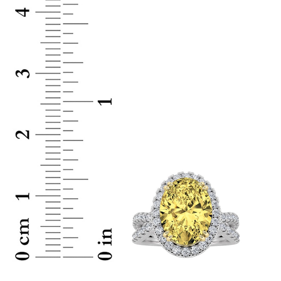 4CTW Oval Shaped Lab Grown Diamond (F/VS) Split Shank Halo Engagement Ring in 14K Gold
