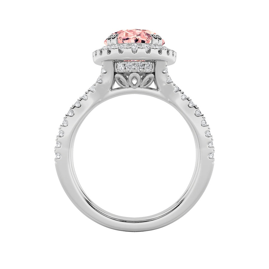 4CTW Oval Shaped Lab Grown Diamond (F/VS) Split Shank Halo Engagement Ring in 14K Gold