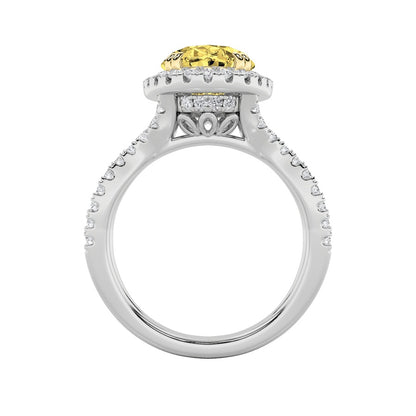 4CTW Oval Shaped Lab Grown Diamond (F/VS) Split Shank Halo Engagement Ring in 14K Gold