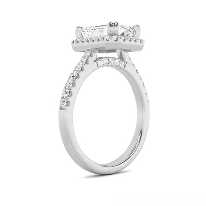 3CTW Emerald Shaped Lab Grown Diamond (F/VS) Classic Halo Accented Engagement Ring in 14K Gold