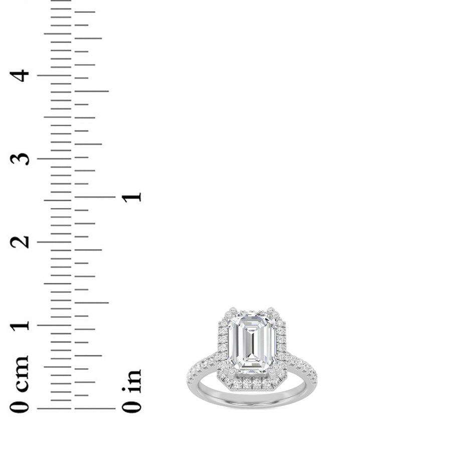 3CTW Emerald Shaped Lab Grown Diamond (F/VS) Classic Halo Accented Engagement Ring in 14K Gold