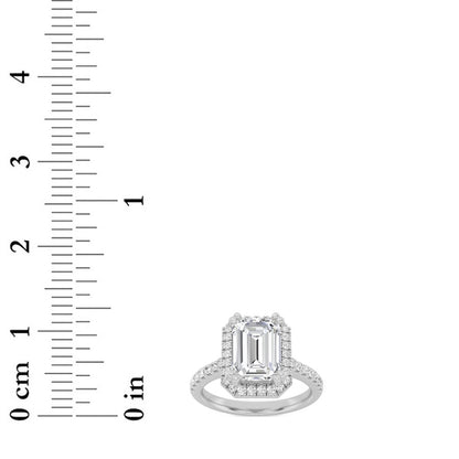 3CTW Emerald Shaped Lab Grown Diamond (F/VS) Classic Halo Accented Engagement Ring in 14K Gold