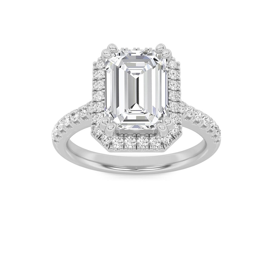 3CTW Emerald Shaped Lab Grown Diamond (F/VS) Classic Halo Accented Engagement Ring in 14K Gold