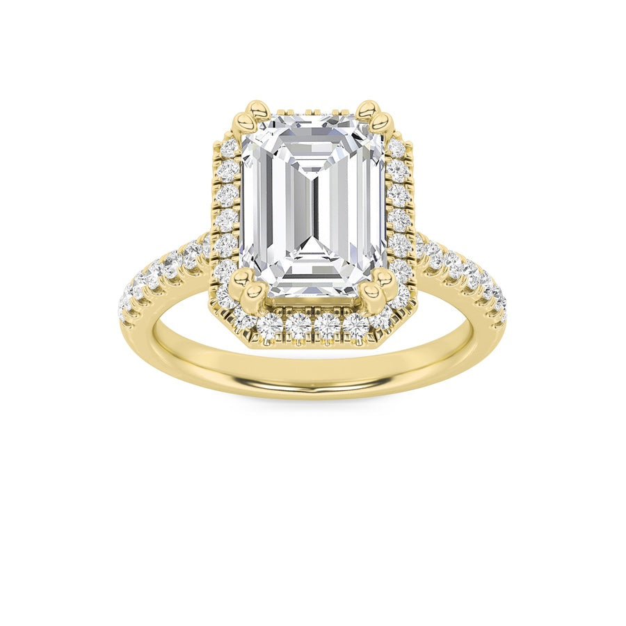 3CTW Emerald Shaped Lab Grown Diamond (F/VS) Classic Halo Accented Engagement Ring in 14K Gold