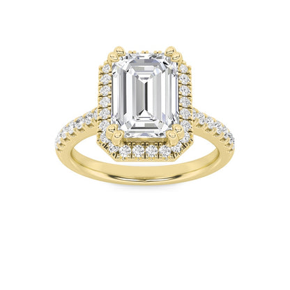 3CTW Emerald Shaped Lab Grown Diamond (F/VS) Classic Halo Accented Engagement Ring in 14K Gold