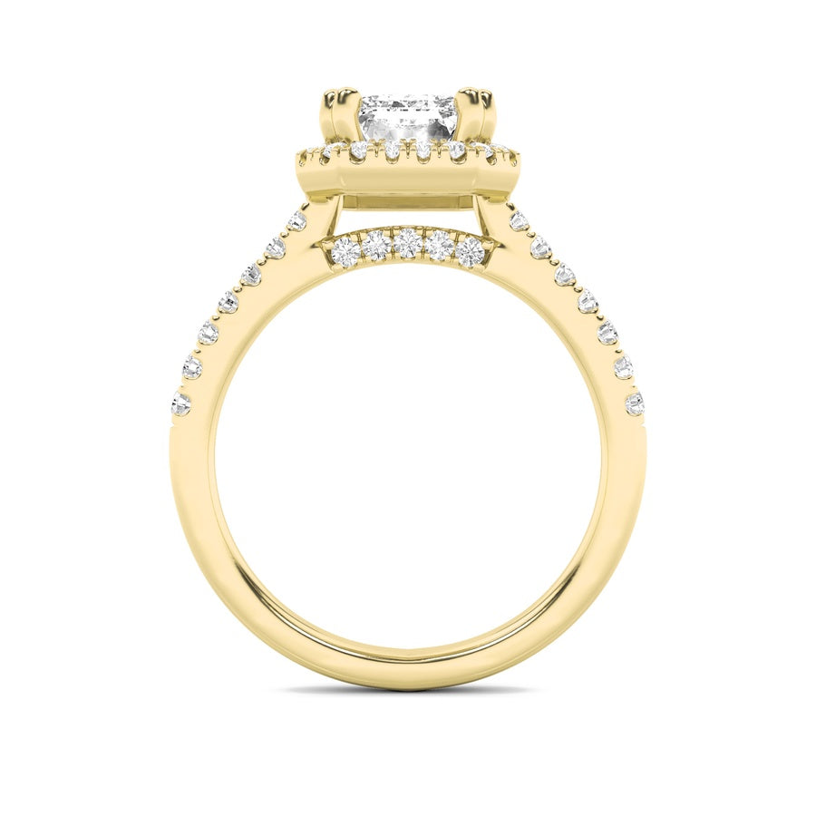 3CTW Emerald Shaped Lab Grown Diamond (F/VS) Classic Halo Accented Engagement Ring in 14K Gold