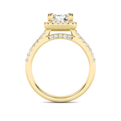 3CTW Emerald Shaped Lab Grown Diamond (F/VS) Classic Halo Accented Engagement Ring in 14K Gold