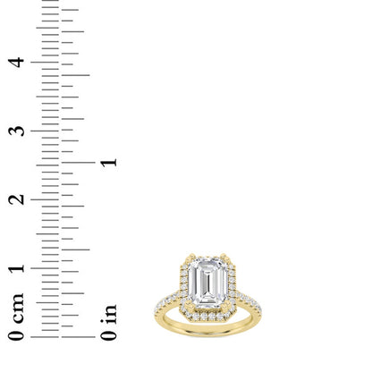3CTW Emerald Shaped Lab Grown Diamond (F/VS) Classic Halo Accented Engagement Ring in 14K Gold