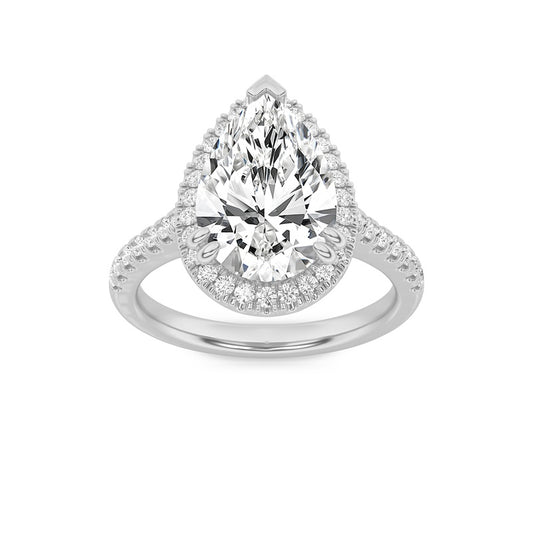 3CTW Pear Shaped Lab Grown Diamond (F/VS) Classic Halo Accented Engagement Ring in 14K Gold