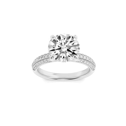 1.5CTW Round Shaped Lab Grown Diamond (F/VS) Three Row Micro Pave Engagement Ring in 14K Gold