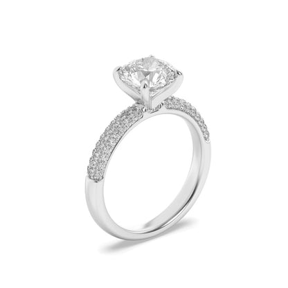 1.5CTW Round Shaped Lab Grown Diamond (F/VS) Three Row Micro Pave Engagement Ring in 14K Gold