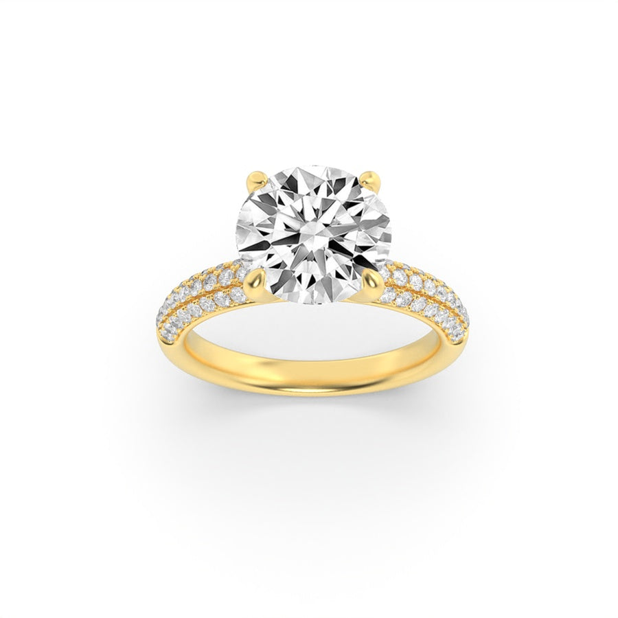 1.5CTW Round Shaped Lab Grown Diamond (F/VS) Three Row Micro Pave Engagement Ring in 14K Gold