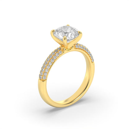 1.5CTW Round Shaped Lab Grown Diamond (F/VS) Three Row Micro Pave Engagement Ring in 14K Gold