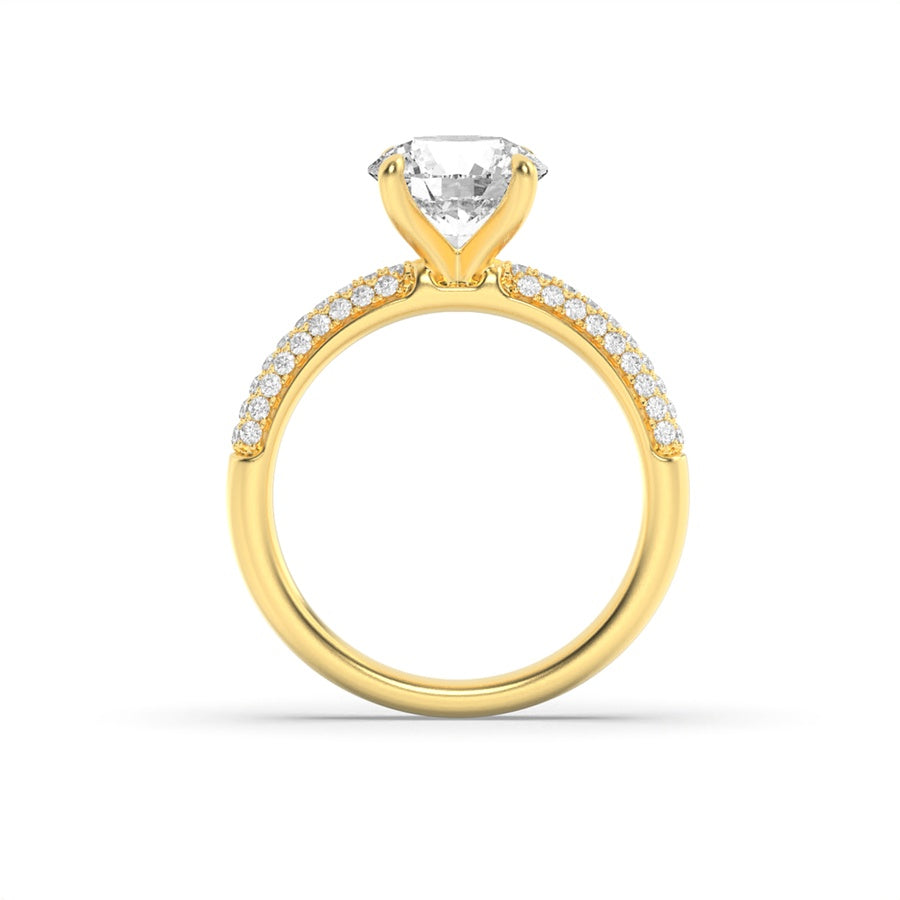 1.5CTW Round Shaped Lab Grown Diamond (F/VS) Three Row Micro Pave Engagement Ring in 14K Gold