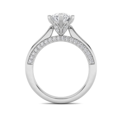 2CTW Oval Shaped Lab Grown Diamond (F/VS) Tulip Motif Accented Engagement Ring in 14K Gold