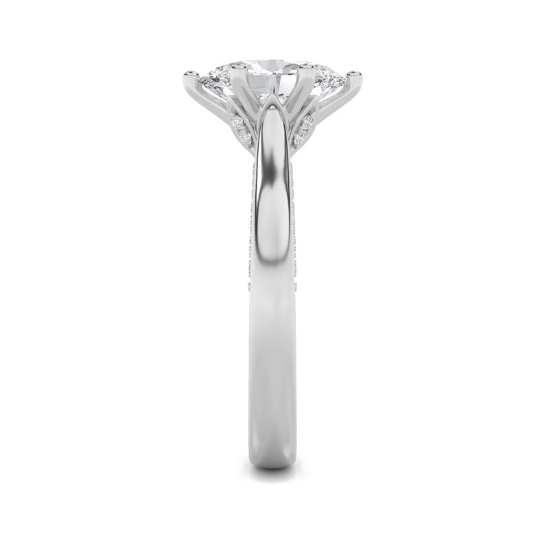 2CTW Oval Shaped Lab Grown Diamond (F/VS) Tulip Motif Accented Engagement Ring in 14K Gold