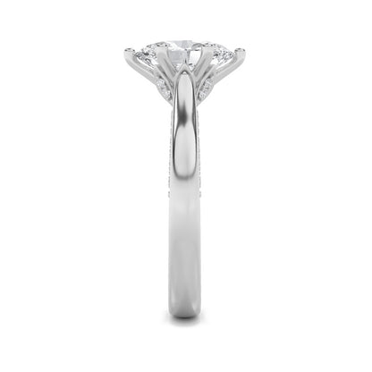 2CTW Oval Shaped Lab Grown Diamond (F/VS) Tulip Motif Accented Engagement Ring in 14K Gold