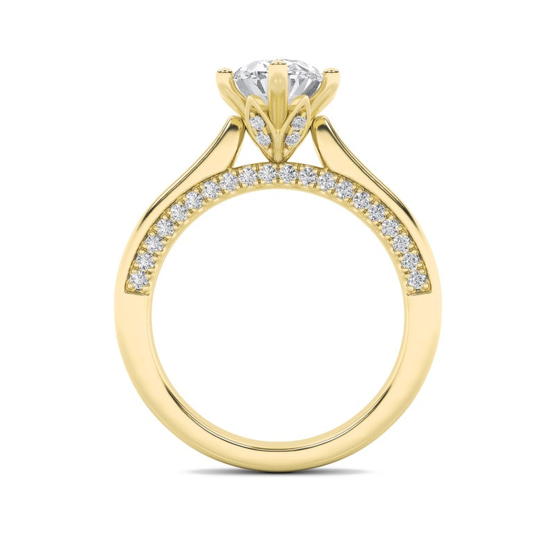 2CTW Oval Shaped Lab Grown Diamond (F/VS) Tulip Motif Accented Engagement Ring in 14K Gold