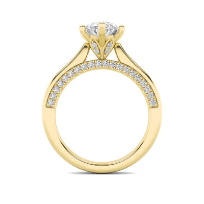 2CTW Oval Shaped Lab Grown Diamond (F/VS) Tulip Motif Accented Engagement Ring in 14K Gold
