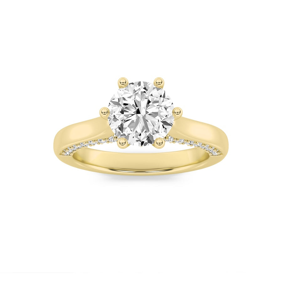 1.25CTW Round Shaped Lab Grown Diamond (F/VS) Tulip Motif Accented Engagement Ring in 14K Gold