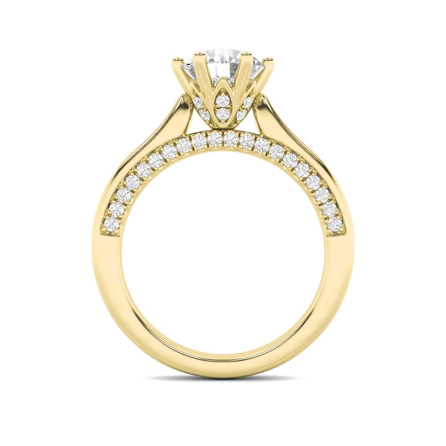 1.25CTW Round Shaped Lab Grown Diamond (F/VS) Tulip Motif Accented Engagement Ring in 14K Gold