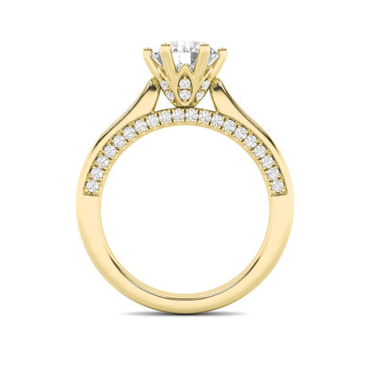 1.25CTW Round Shaped Lab Grown Diamond (F/VS) Tulip Motif Accented Engagement Ring in 14K Gold