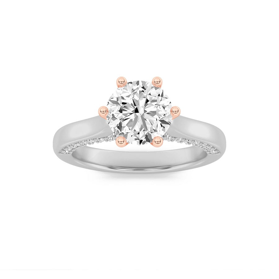 1.25CTW Round Shaped Lab Grown Diamond (F/VS) Tulip Motif Accented Engagement Ring in 14K Gold