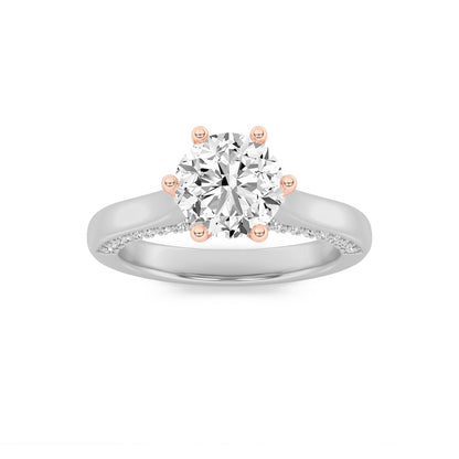 1.25CTW Round Shaped Lab Grown Diamond (F/VS) Tulip Motif Accented Engagement Ring in 14K Gold