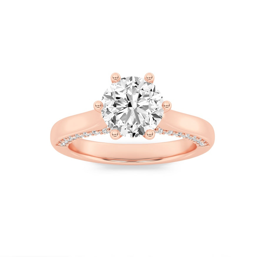 2CTW Round Shaped Lab Grown Diamond (F/VS) Tulip Motif Accented Engagement Ring in 14K Gold