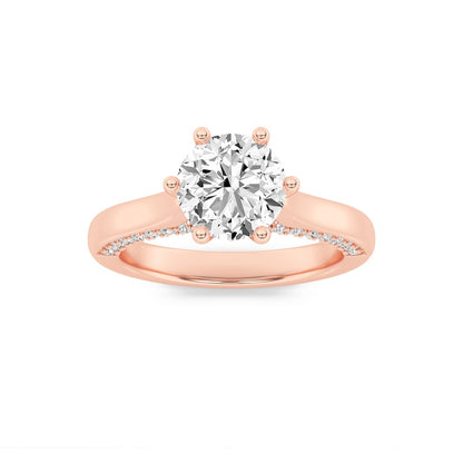 2CTW Round Shaped Lab Grown Diamond (F/VS) Tulip Motif Accented Engagement Ring in 14K Gold