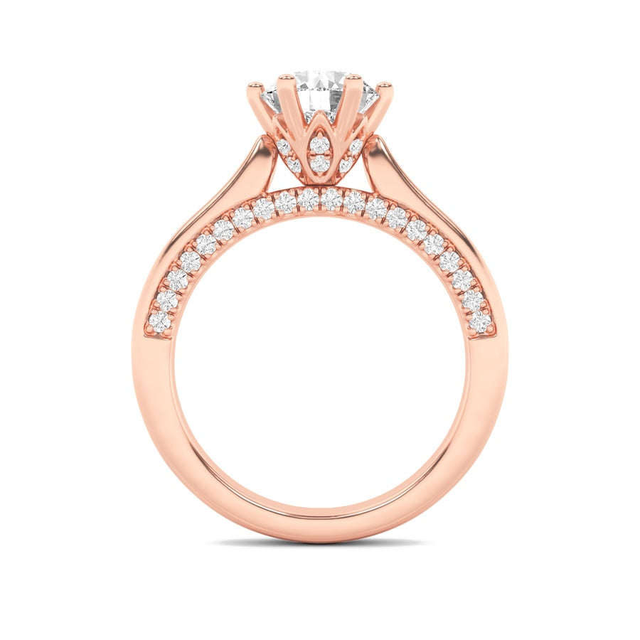2CTW Round Shaped Lab Grown Diamond (F/VS) Tulip Motif Accented Engagement Ring in 14K Gold