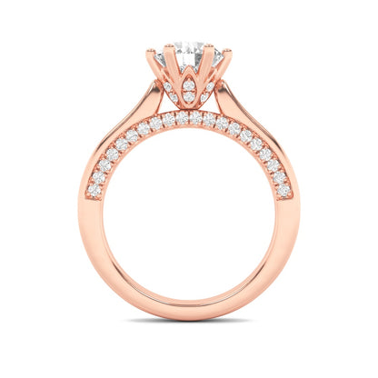 2CTW Round Shaped Lab Grown Diamond (F/VS) Tulip Motif Accented Engagement Ring in 14K Gold