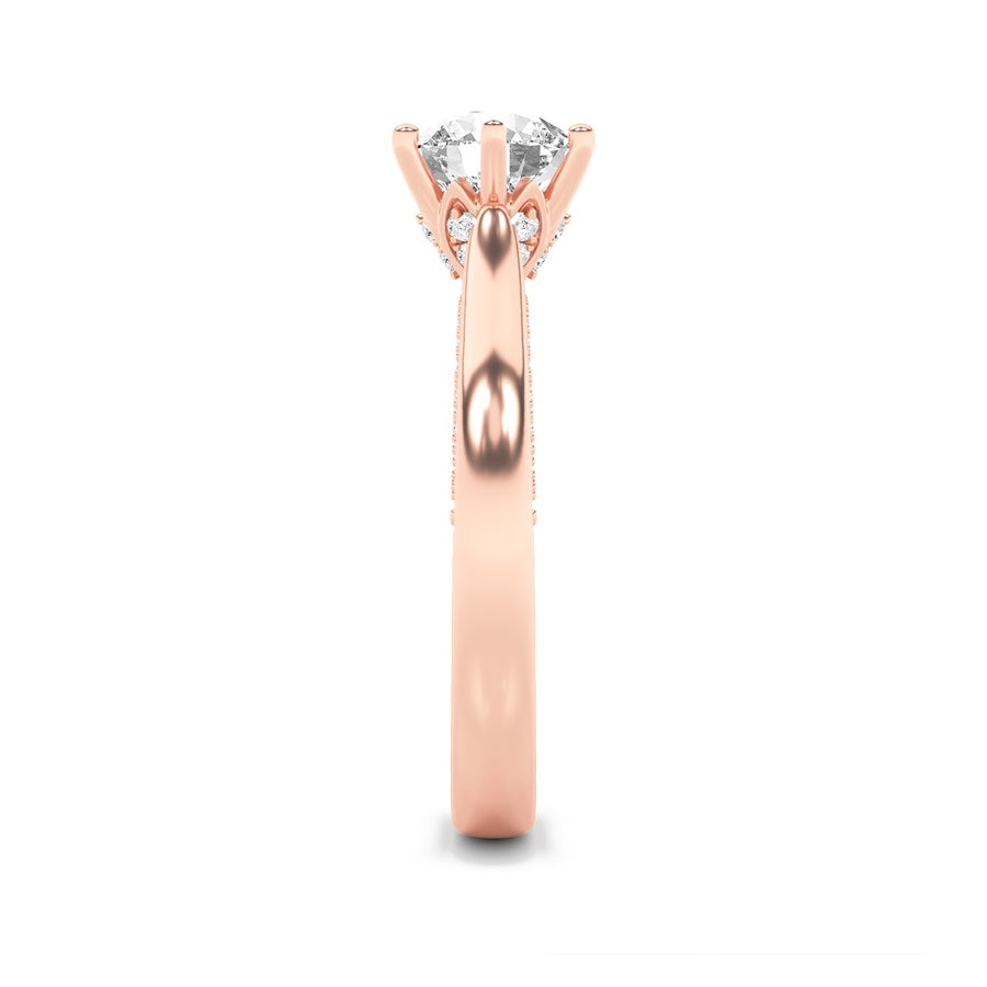 2CTW Round Shaped Lab Grown Diamond (F/VS) Tulip Motif Accented Engagement Ring in 14K Gold