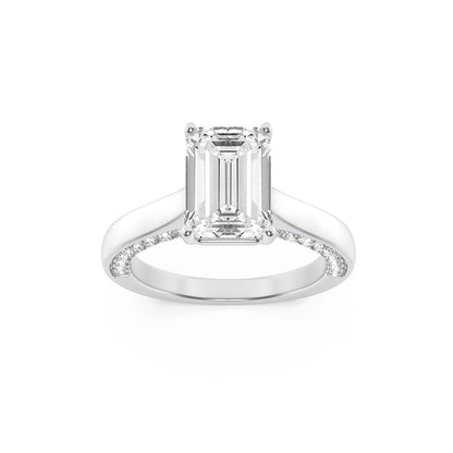 1.25CTW Emerald Shaped Lab Grown Diamond (F/VS) Accented Bridge Shank Engagement Ring in 14K Gold