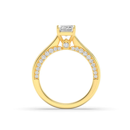 2CTW Emerald Shaped Lab Grown Diamond (G/VS) Accented Bridge Shank Engagement Ring in 14K Gold