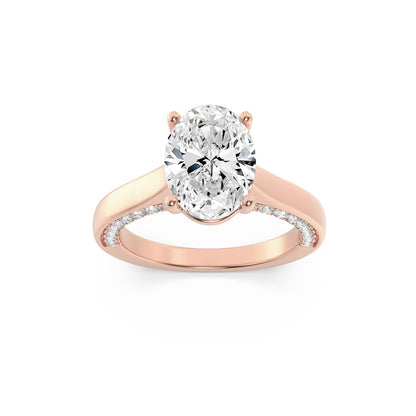 1.33CTW Oval Shaped Lab Grown Diamond (F/VS) Accented Bridge Shank Engagement Ring in 14K Gold