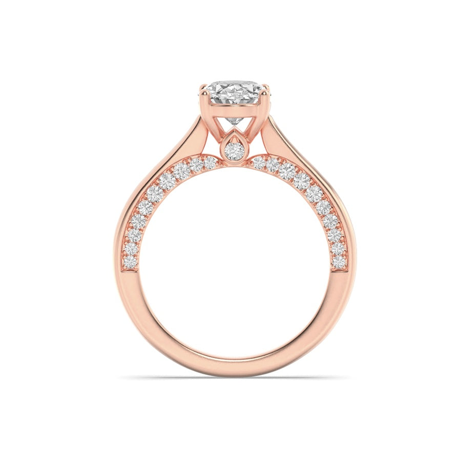 1.33CTW Oval Shaped Lab Grown Diamond (F/VS) Accented Bridge Shank Engagement Ring in 14K Gold